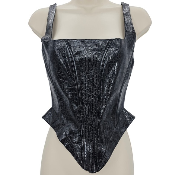 naked wardrobe Tops - ASOS Naked Wardrobe womans size S Croc Leather Look corset top in black NWOT